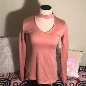 Long Sleeve V Neck Cute Choker Shirt